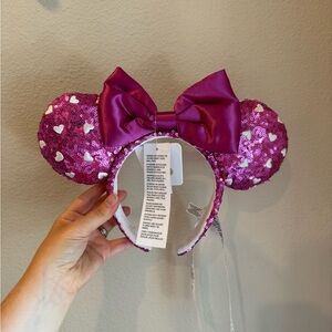NWT Heart Embroidered Pink Mouse Ear Headband